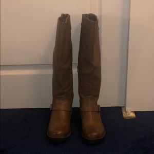 Brown Knee High Leather Boots with Buckles